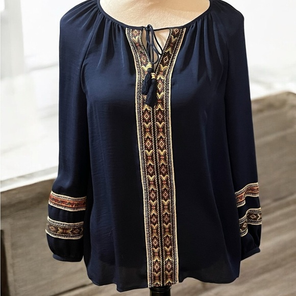 Chico's Blue Embellished Flutter Sleeve Blouse - Picture 1 of 6